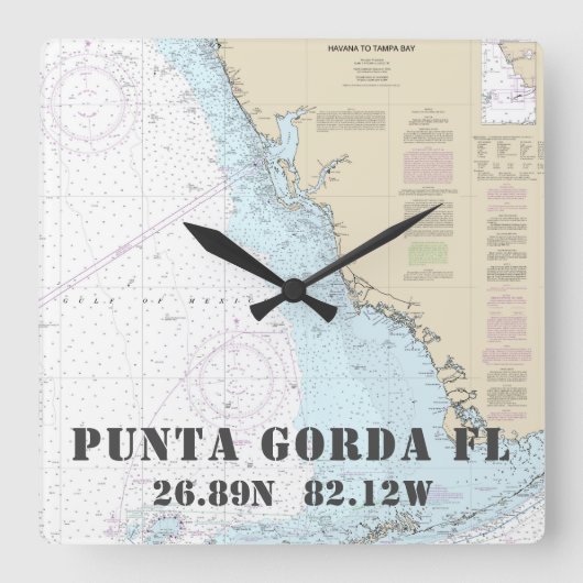 Punta Gorda FL Latitude - Nautical Chart Vierkante Klok (Voorkant)