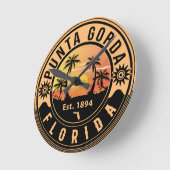 Punta Gorda Florida Retro Sunset Souvenirs 60s Ronde Klok (Hoek)