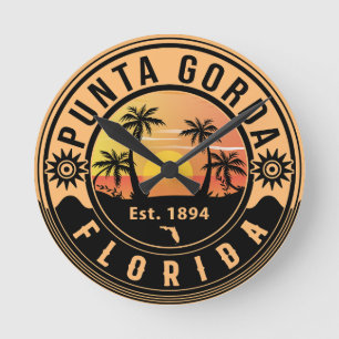 Punta Gorda Florida Retro Sunset Souvenirs 60s Ronde Klok