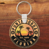 Punta Gorda Florida Retro Sunset Souvenirs Sleutelhanger (Achterkant)