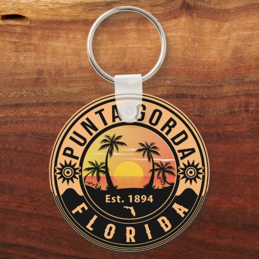 Punta Gorda Florida Retro Sunset Souvenirs Sleutelhanger (Achterkant)