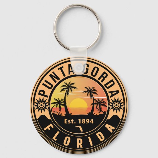 Punta Gorda Florida Retro Sunset Souvenirs Sleutelhanger (Achterkant)