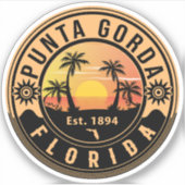Punta Gorda Florida Retro Sunset Souvenirs Sticker (Voorkant)