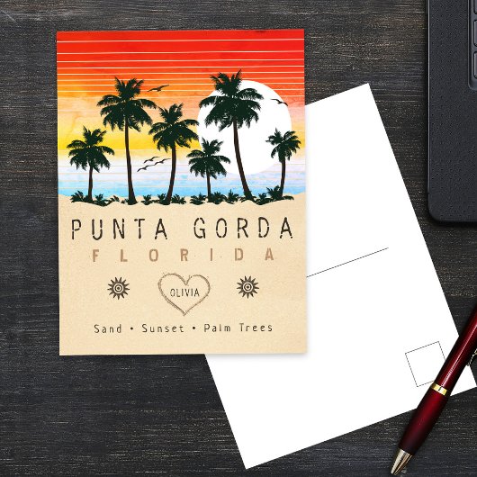 Punta Gorda Florida Retro Zonsondergang Palmboom j Briefkaart