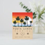 Punta Gorda Florida Retro Zonsondergang Palmboom j Briefkaart (Staand voorkant)