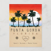 Punta Gorda Florida Retro Zonsondergang Palmboom j Briefkaart (Voorkant)