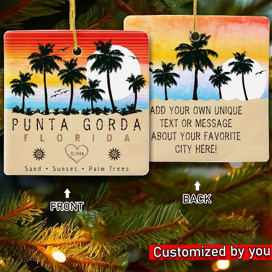 Punta Gorda Florida Retro Zonsondergang Palmboom j Keramisch Ornament