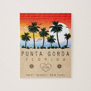 Punta Gorda Florida Retro Zonsondergang Palmboom j Legpuzzel