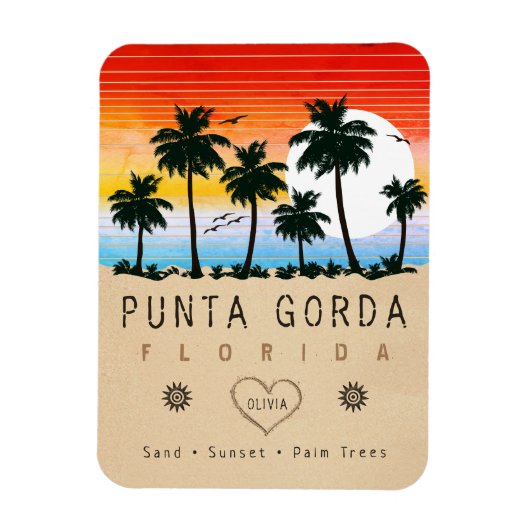 Punta Gorda Florida Retro Zonsondergang Palmboom j Magneet (Verticaal)