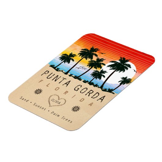 Punta Gorda Florida Retro Zonsondergang Palmboom j Magneet (Linkerzijde)