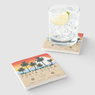 Punta Gorda Florida Retro Zonsondergang Palmboom j Stenen Onderzetter