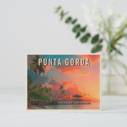 Punta Gorda Florida tropische palmboom jaren 1950 Briefkaart (Staand voorkant)