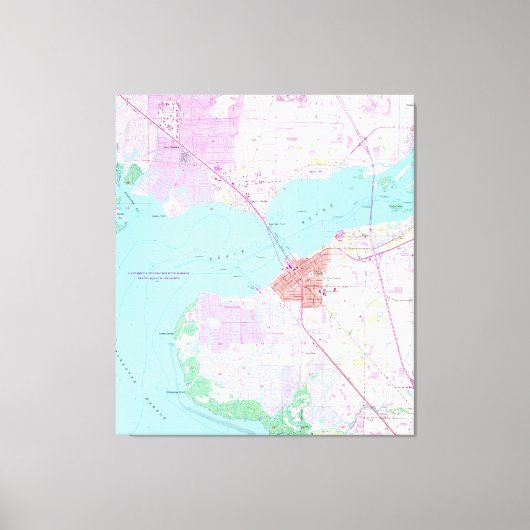Punta Gorda & Port Charlotte Florida Map (1957) Canvas Afdruk (Voorkant)