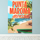 Punta Maroma Beach Mexico reisposter Canvas Afdruk (Insitu (Houten vloer))