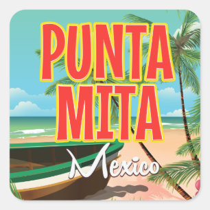 Punta Mita Mexicaanse strand Reisposter. Vierkante Sticker