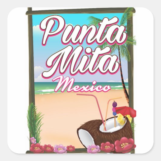 Punta Mita, Mexico Beach reisposter Vierkante Sticker (Voorkant)
