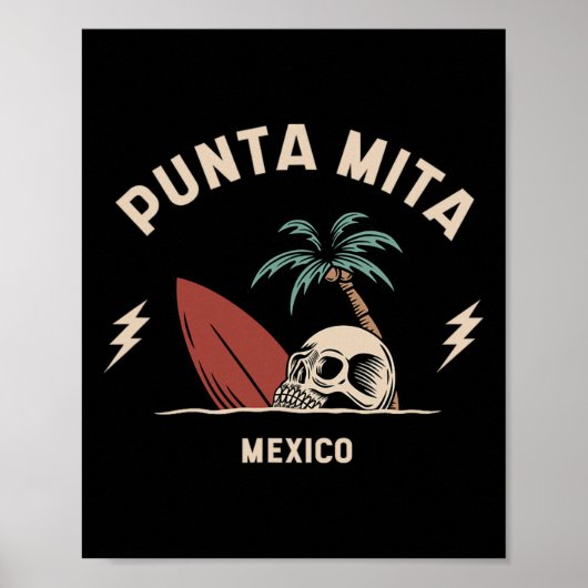 Punta Mita Mexico Vintage Surfen Skelet Schedel Poster (Voorkant)