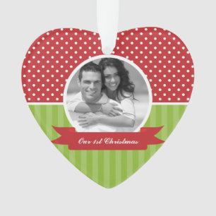Punten en stripes voor aangepaste kerstfoto's ornament