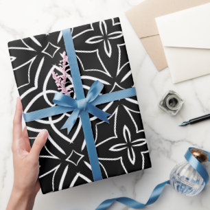 Puntige bloemen, zwart en wit cadeaupapier
