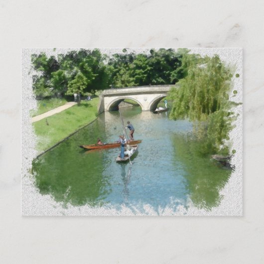 Punting Cambridge River Camb Engeland waterverf Briefkaart (Voorkant)