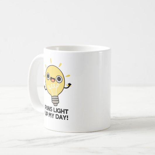 Punts Light Up My Day Funny Light Bulb Pun Koffiemok (Voorkant links)