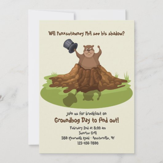 Punxsutawney Phil Groundhog Day Uitnodiging (Voorkant)
