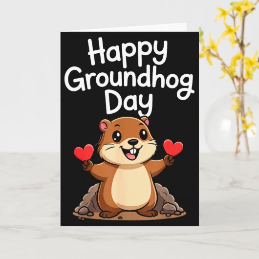 Punxy Phils Groundhog Dag Schattig Hart Ontwerp Fe Kaart (Gele Bloem)