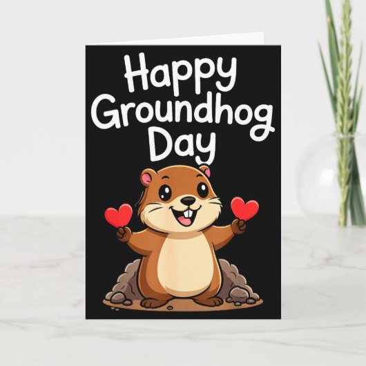 Punxy Phils Groundhog Day Schattig Hart Ontwerp Fe Kaart (Voorkant)