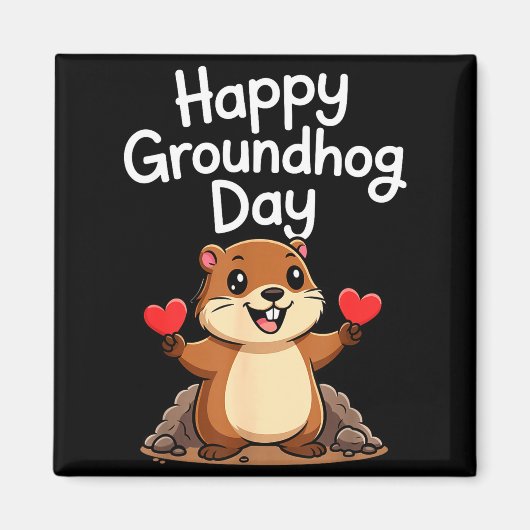 Punxy Phils Groundhog Day Schattig Hart Ontwerp Fe Magneet (Voorkant)