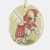  pup aan de lijn keramisch ornament (Links)