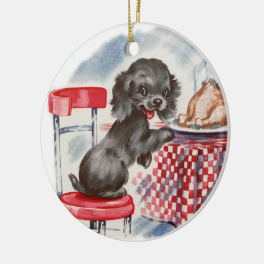 pup aan tafel keramisch ornament (Links)