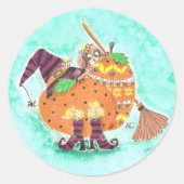 Pup achter pomkins Halloween green stickers (Voorkant)