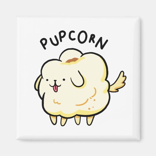 Pup-corn Popcorn Puppy Hond Pun Magneet (Voorkant)