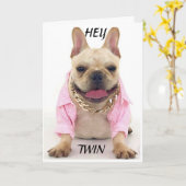 PUP HELPS ZEGGEN **HAPPY BIRTHDAY TWIN* KAART (Gele Bloem)