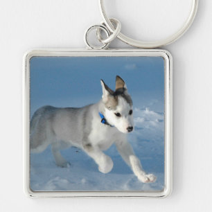 Pup in de sneeuw sleutelhanger