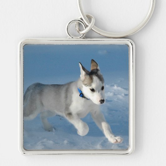 Pup in de sneeuw sleutelhanger (Voorkant)