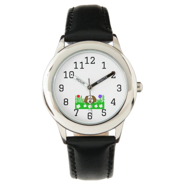Pup N Play Kinder RVS Zwart horloge (Voorkant)
