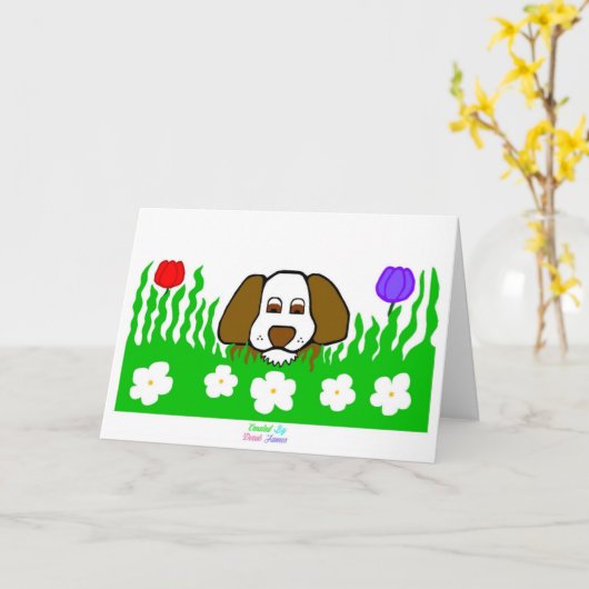 Pup N Play Standaard Wenskaart Kaart (Gele Bloem)