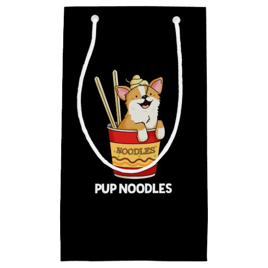 Pup Noodles Funny Cup Noodles Pun Dark BG Klein Cadeauzakje (Voorkant)