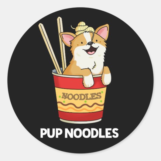 Pup Noodles Funny Cup Noodles Pun Dark BG Ronde Sticker (Voorkant)