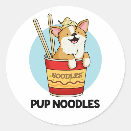 Pup Noodles Funny Cup Noodles Pun Ronde Sticker (Voorkant)