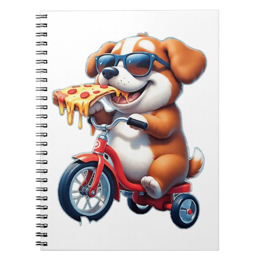 Pup op de fiets eet pizza notitieboek (Voorkant)
