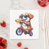 Pup op de fiets eet pizza servet (Insitu)