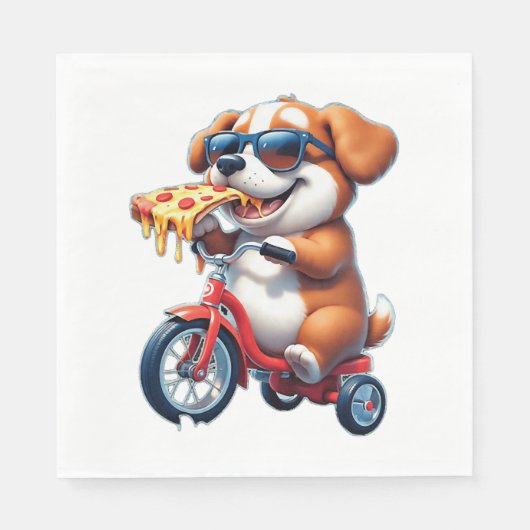 Pup op de fiets eet pizza servet (Voorkant)