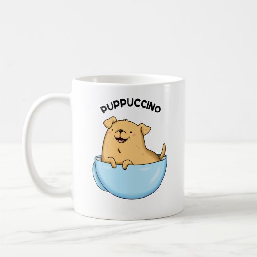 Pup-puccino Grappige Cappuccino Pun Koffiemok (Links)