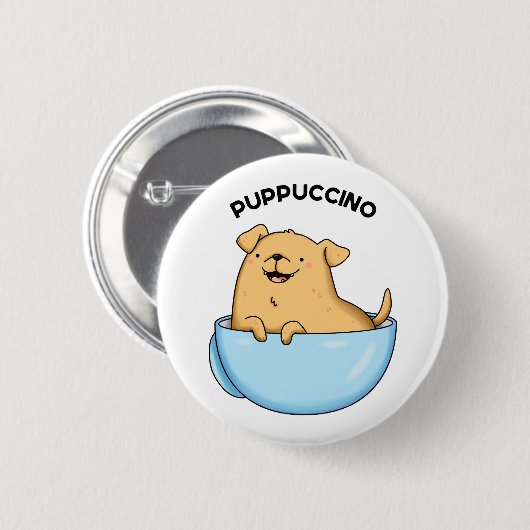 Pup-puccino Grappige Cappuccino Pun Ronde Button 5,7 Cm (Voorkant /achterkant)