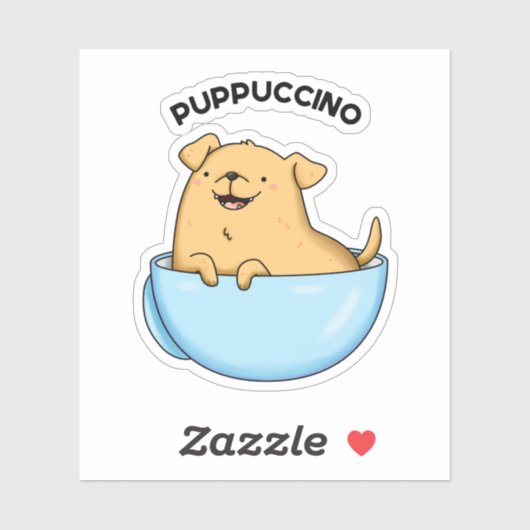 Pup-puccino Grappige Cappuccino Pun Sticker (Vel)