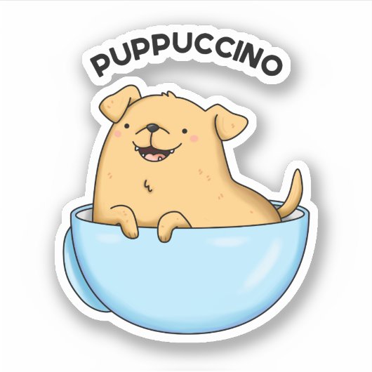 Pup-puccino Grappige Cappuccino Pun Sticker (Voorkant)