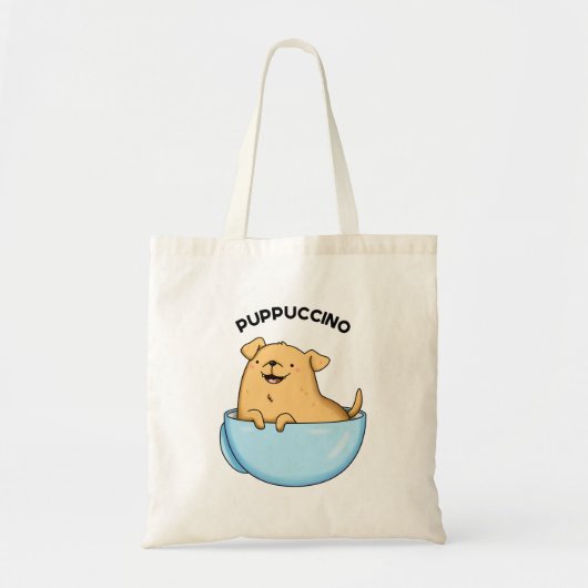 Pup-puccino Grappige Cappuccino Pun Tote Bag (Voorkant)