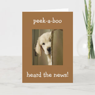 PUP ZEGT "PEEK-A-BOO" ADOPTIE GEFELICITEERD KAART